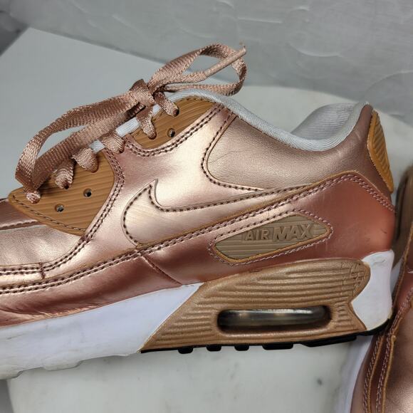Nike Air Max 90 SE Girls 7Y Metallic Pack Bronze Leather Athletic Shoe Sneaker - Picture 10 of 16